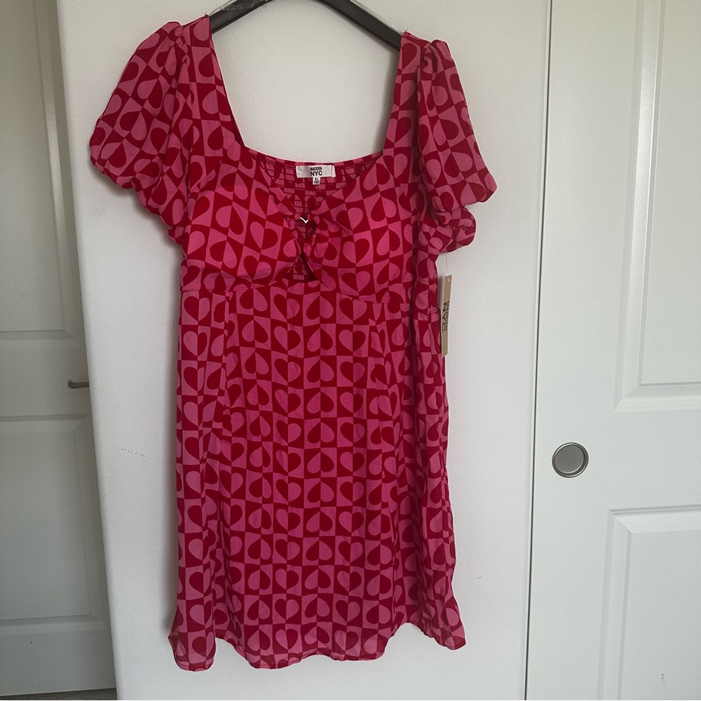 Madden NYC Red Heart Pattern Dress